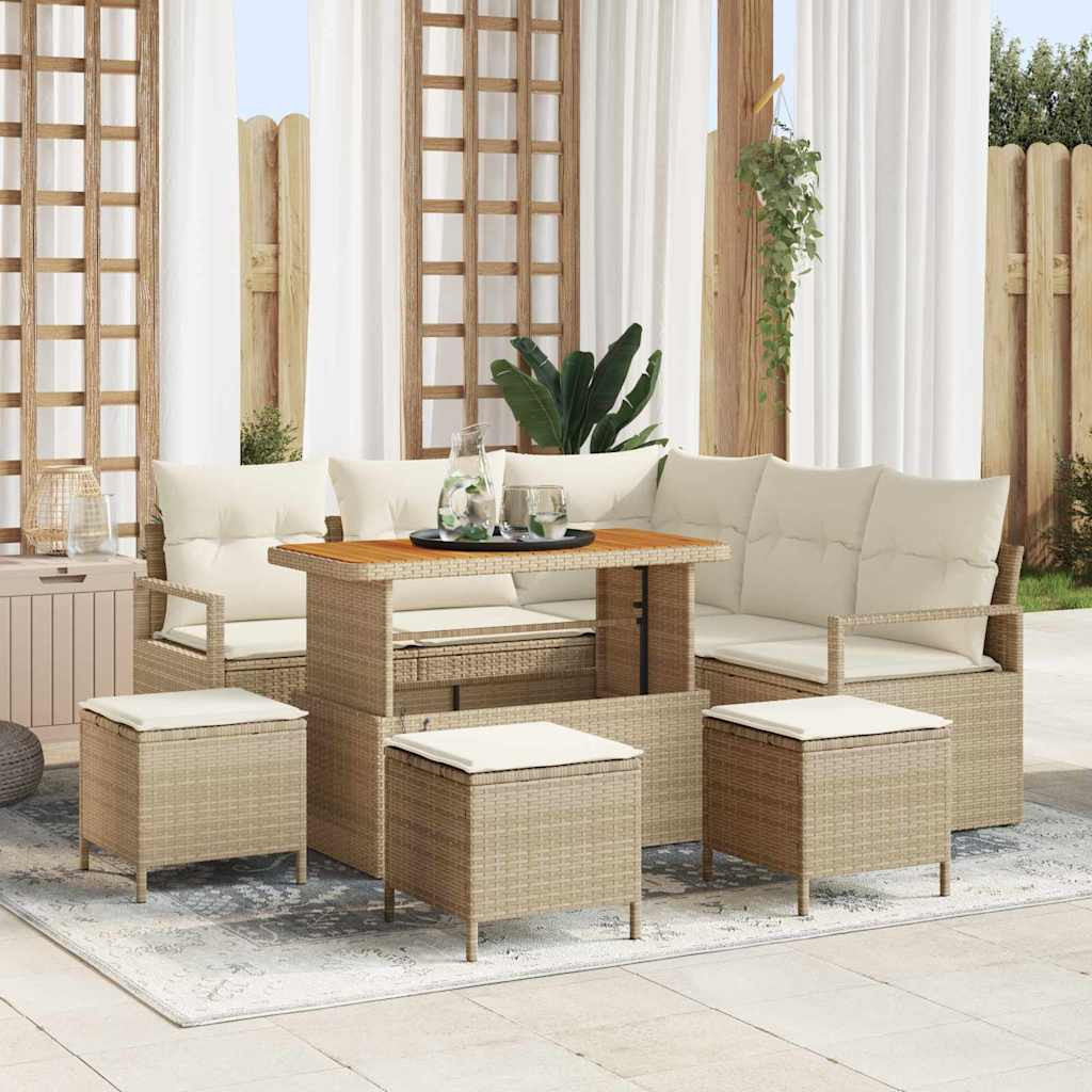vidaXL Gartensofa-set mit Kissen 9 pcs Beige Poly-Rattan