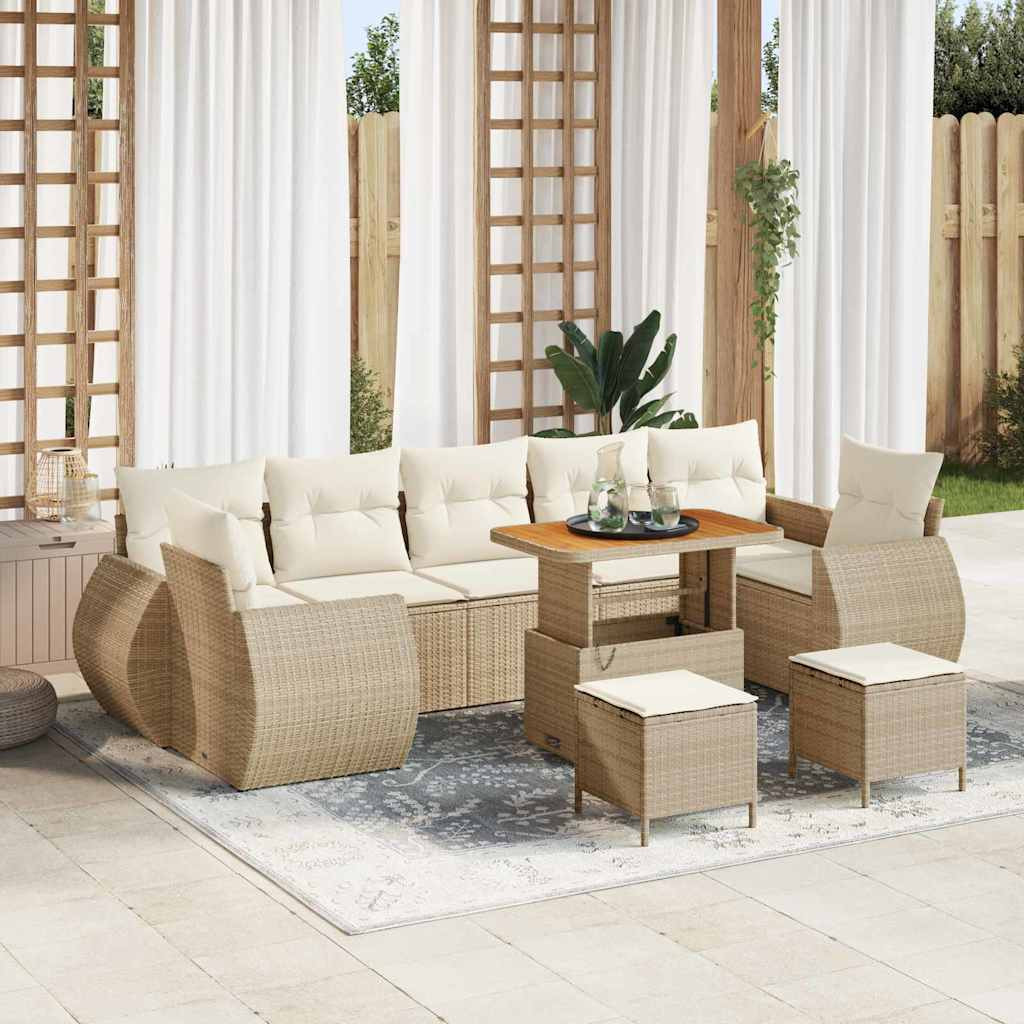 vidaXL Garten-Sofa-Set mit Kissen mit Speicher 10 pcs Beige und Creme