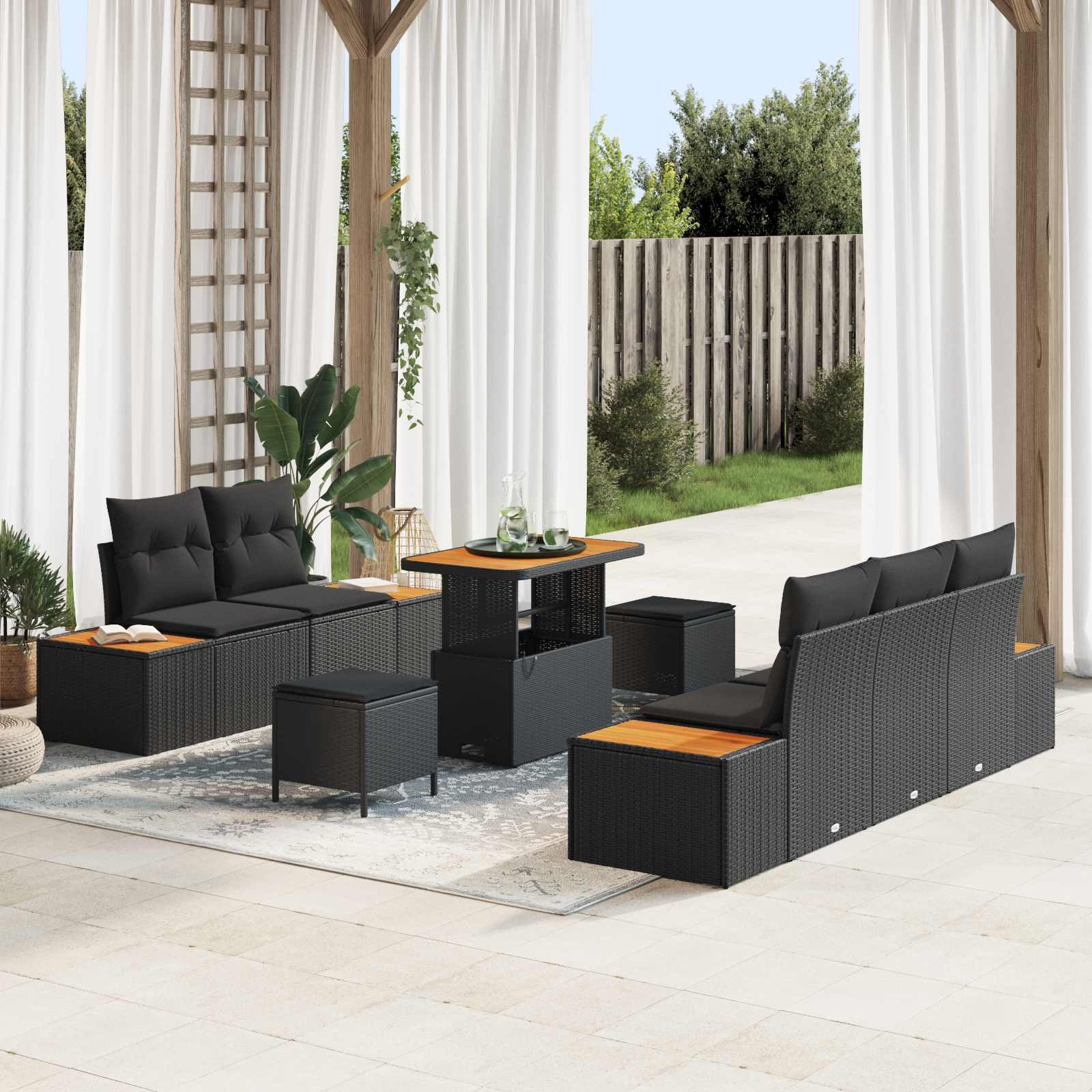 vidaXL Gartensofa-set mit Kissen 8 pcs Schwarz