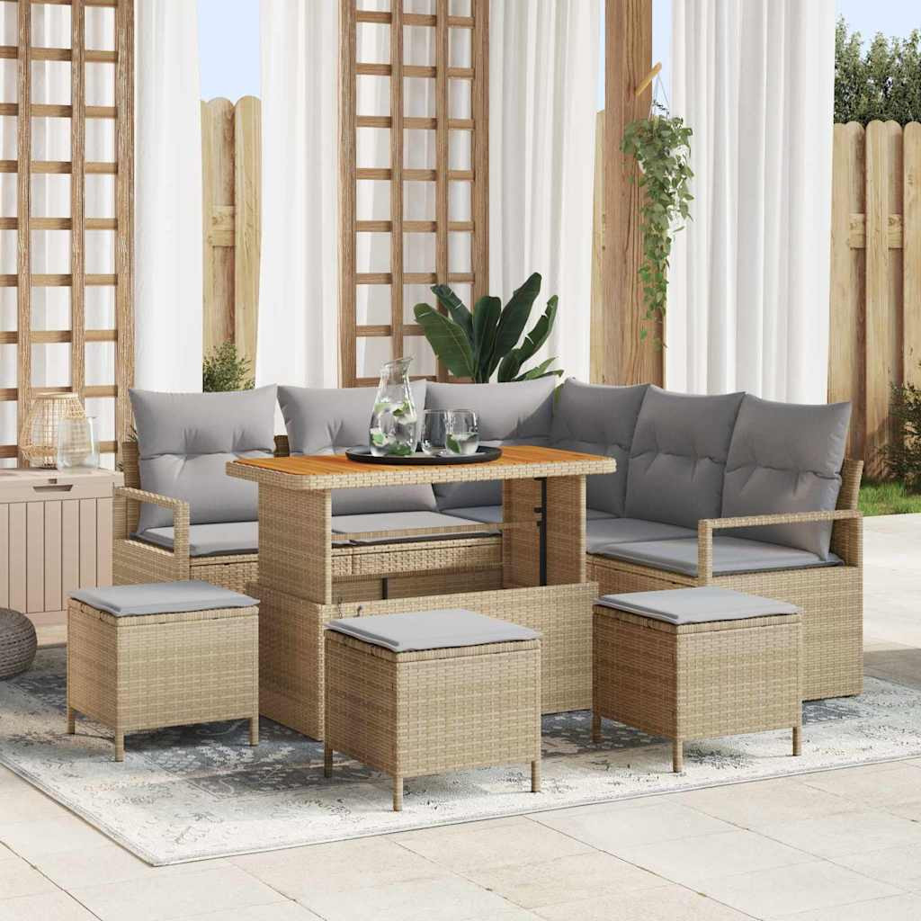 vidaXL Gartensofa-set mit Kissen 9 pcs Beige Poly-Rattan