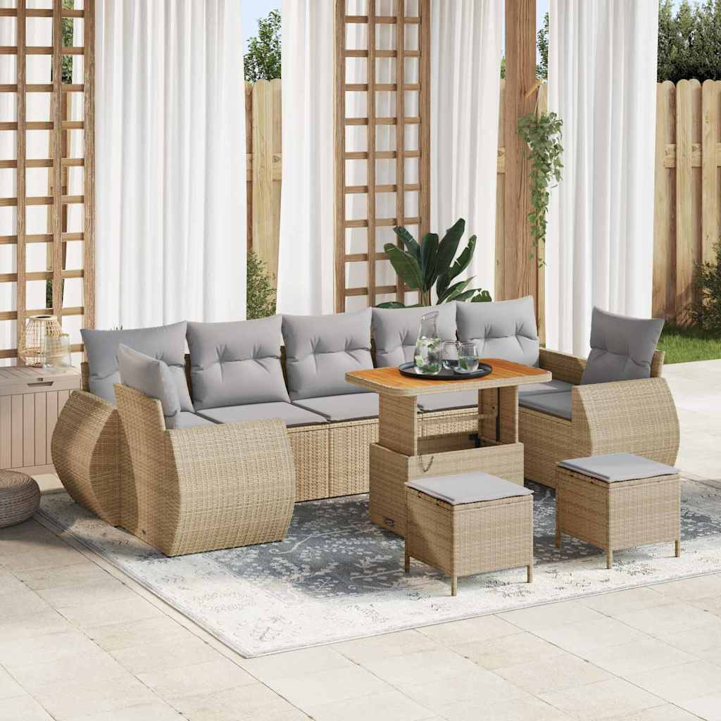 vidaXL Garten-Sofa-Set mit Kissen 10 pcs Beige und Hellgrau
