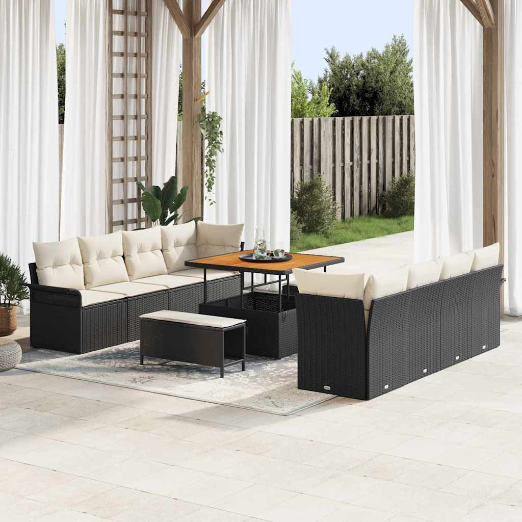 vidaXL Garten-Sofa-Set mit Kissen Schwarz und Creme 100 x 100 x 71 cm