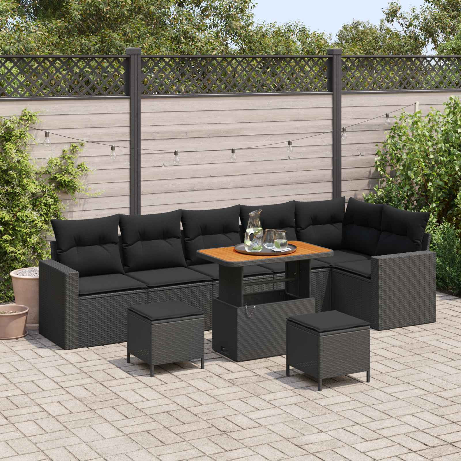 vidaXL Gartensofa-set mit Kissen 11 pcs Schwarz Poly-Rattan