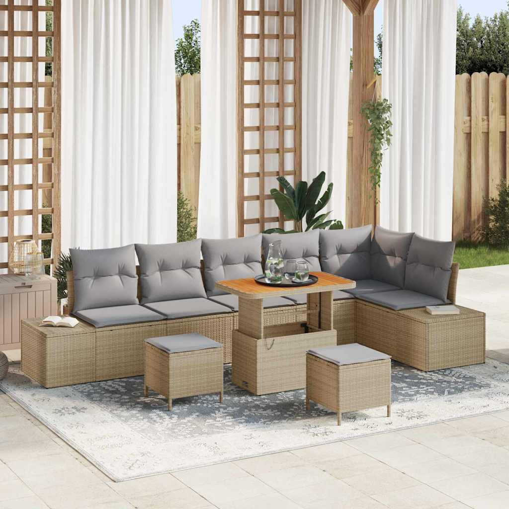 vidaXL Gartensofa-set mit Kissen 9 pcs Beige Poly-Rattan