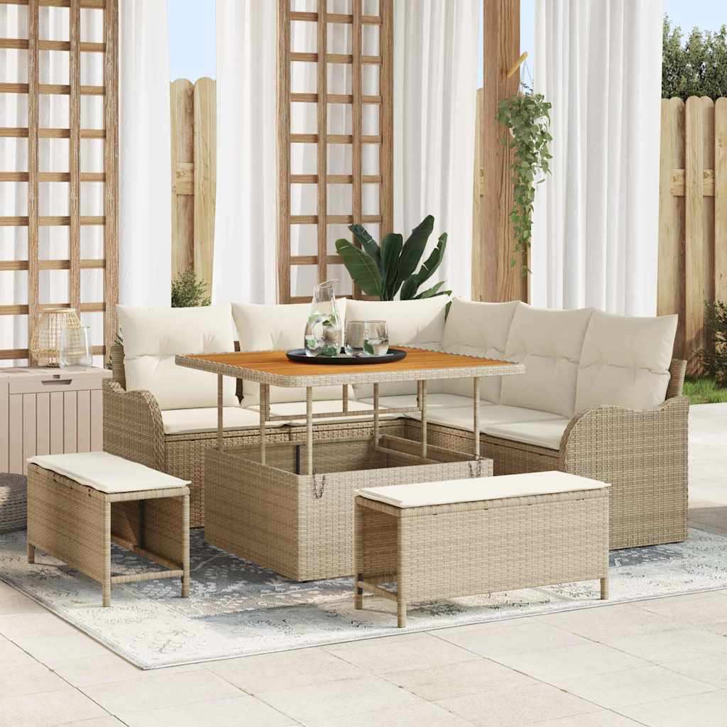 vidaXL Gartensofa-set mit Kissen 8 pcs Beige Poly-Rattan