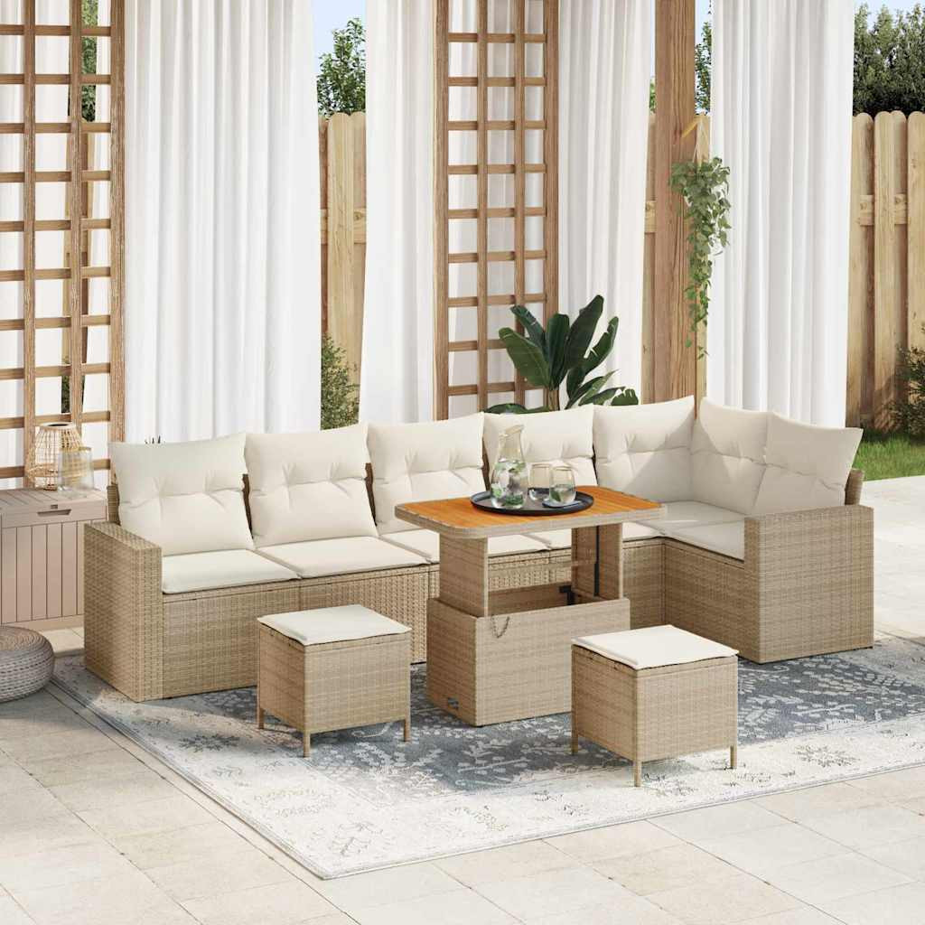 vidaXL Gartensofa-set mit Kissen 11 pcs Beige und Creme Poly-Rattan