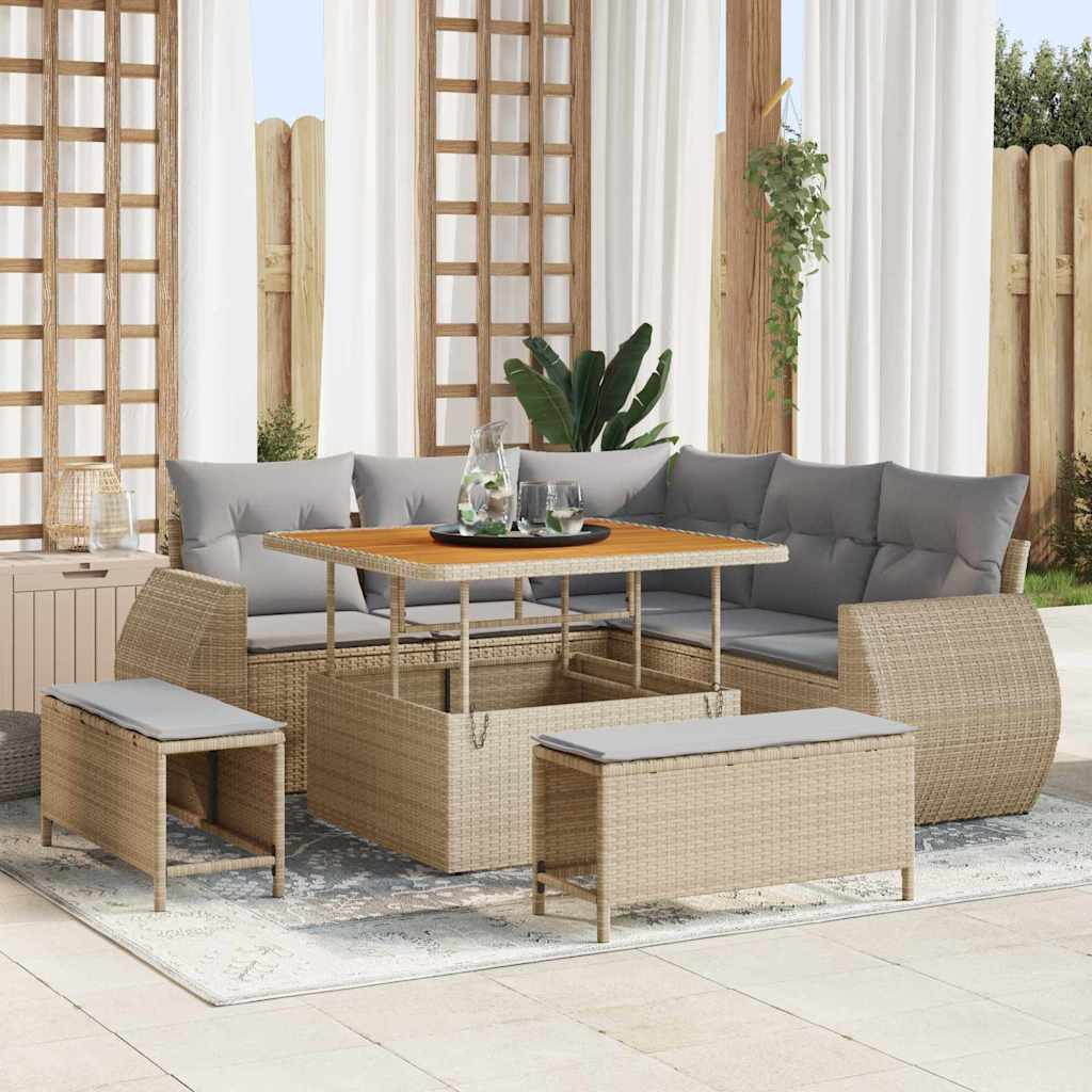 vidaXL Garten-Sofa-Set mit Kissen 8 pcs Beige und Hellgrau