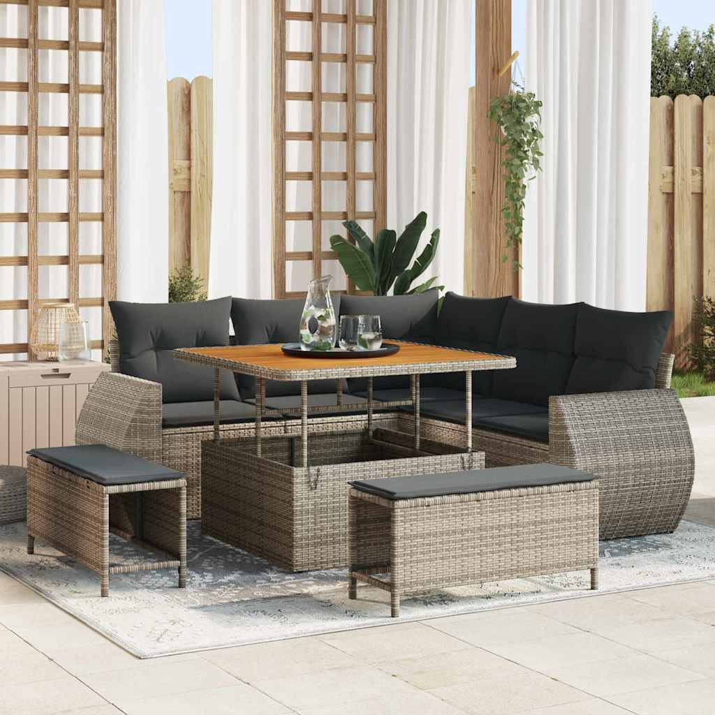 vidaXL Gartensofa-set mit Kissen mit Speicher 8 pcs Grau Poly-Rattan