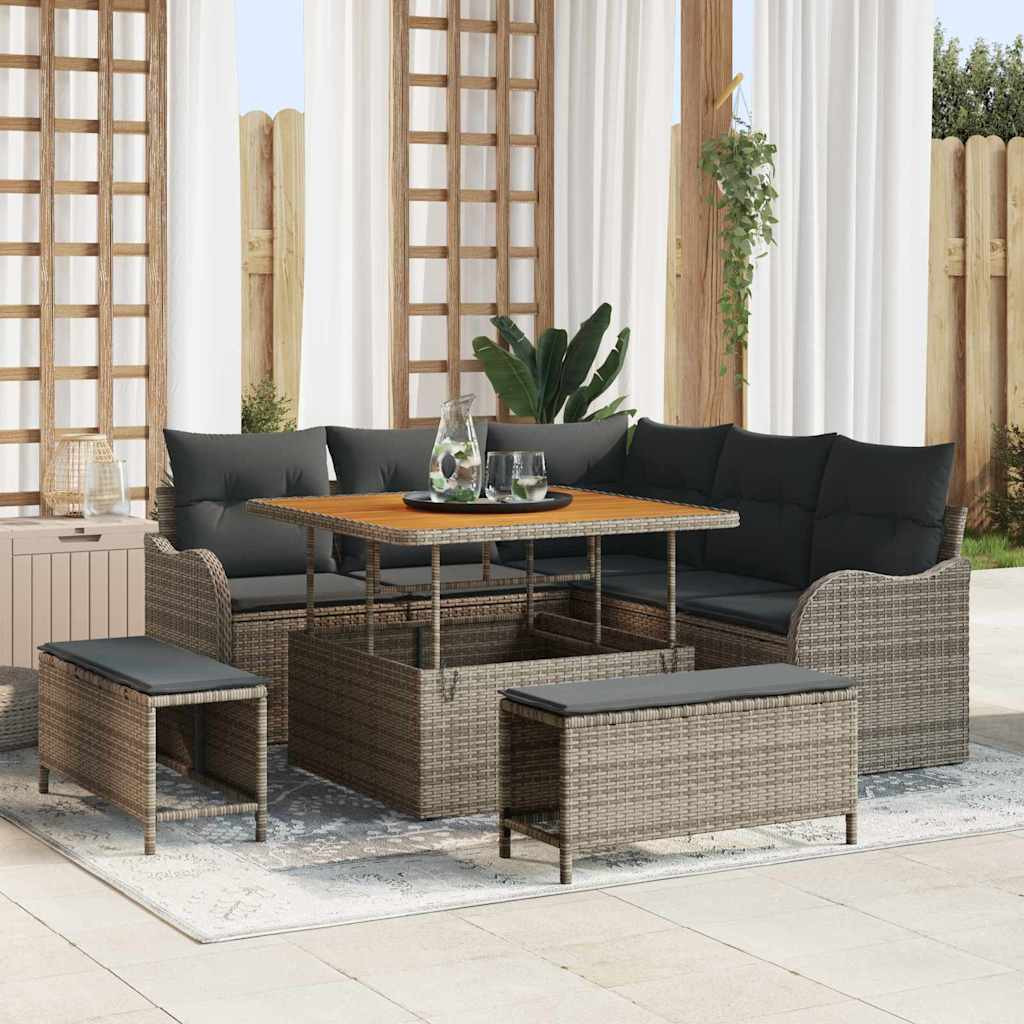 vidaXL Gartensofa-set mit Kissen 8 pcs Grau Poly-Rattan