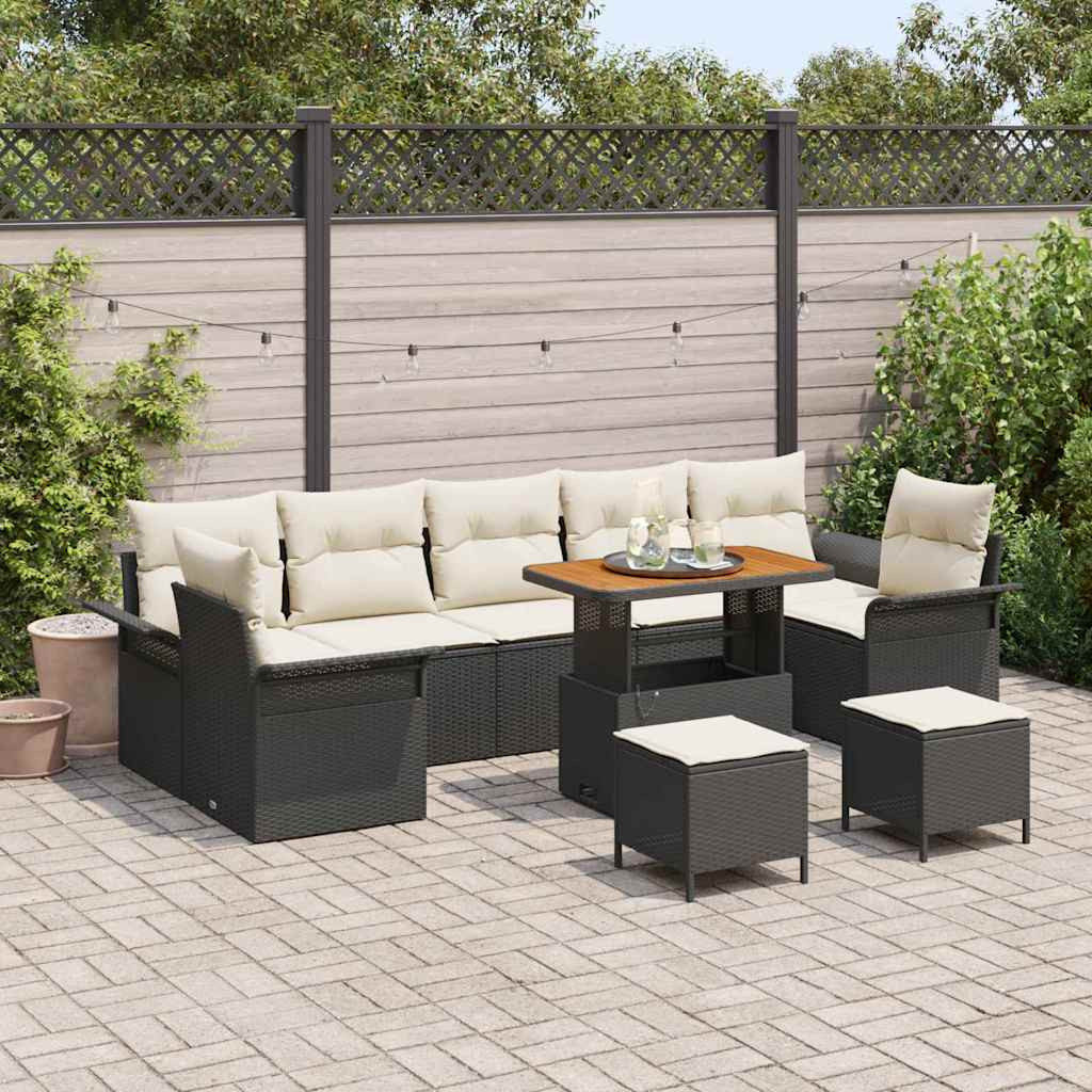 vidaXL Garten-Sofa-Set mit Kissen 10 pcs Schwarz und Creme