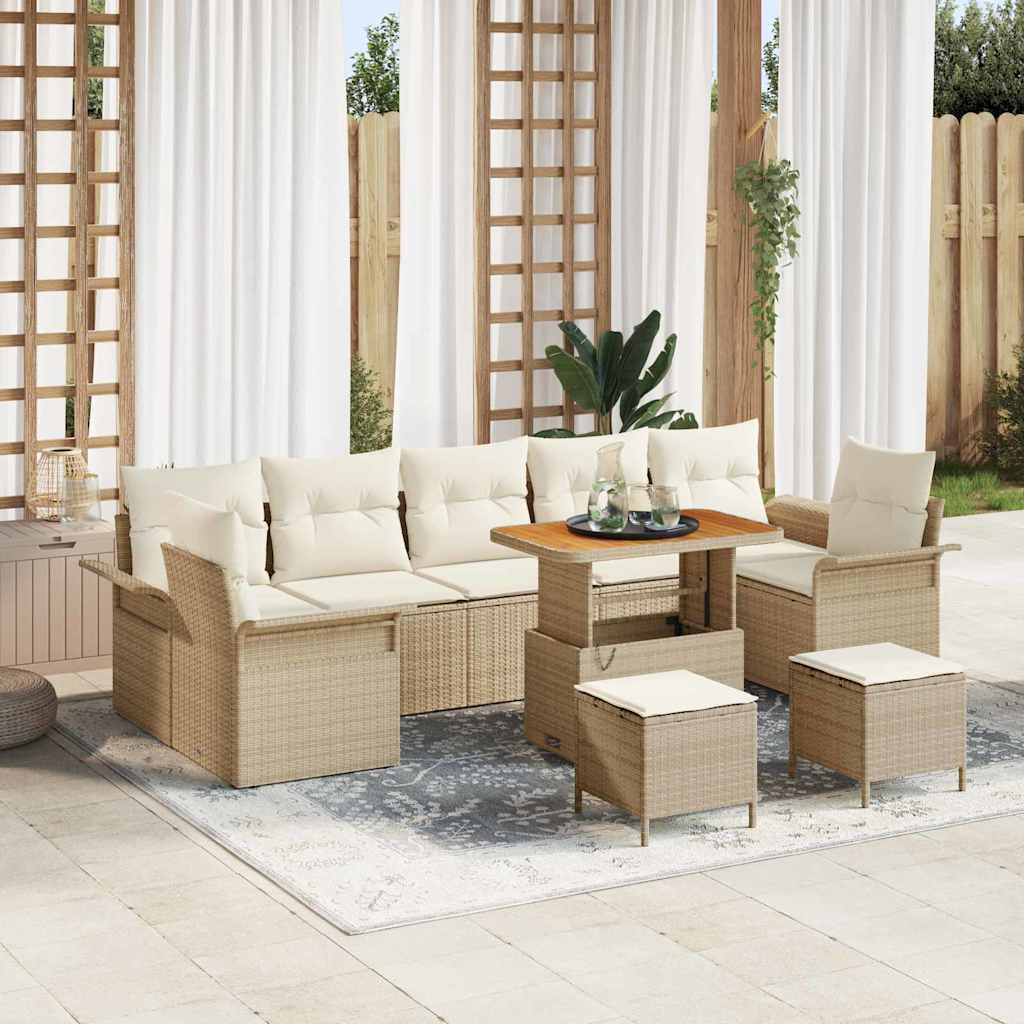 vidaXL Garten-Sofa-Set mit Kissen mit Speicher 10 pcs Beige und Creme