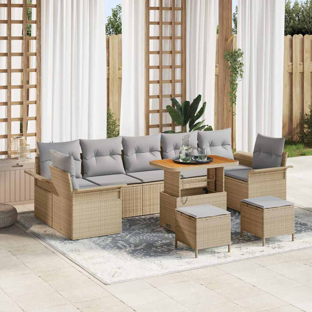 vidaXL Garten-Sofa-Set mit Kissen 10 pcs Beige und Hellgrau
