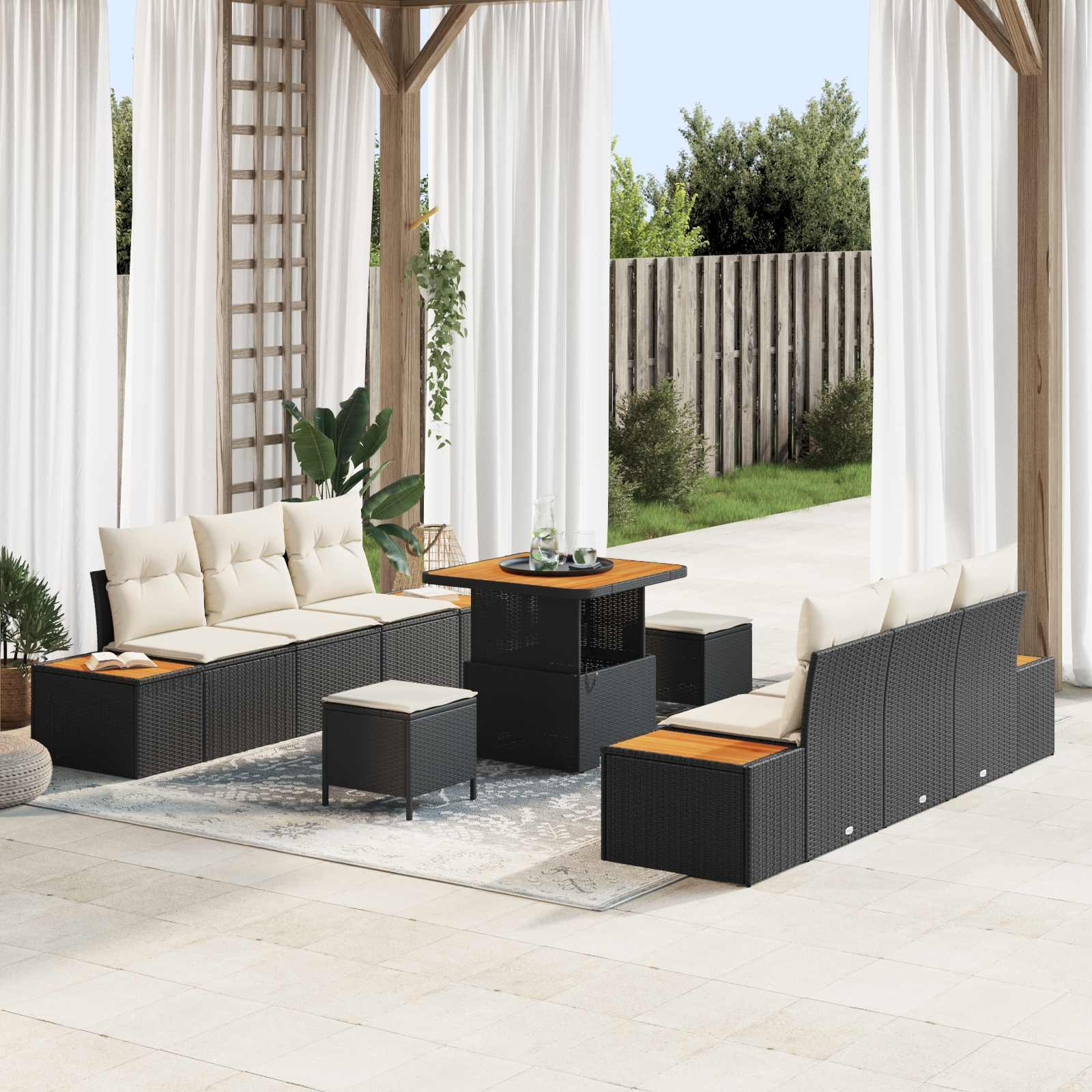 vidaXL Gartensofa-set mit Kissen 9 pcs Schwarz und Creme