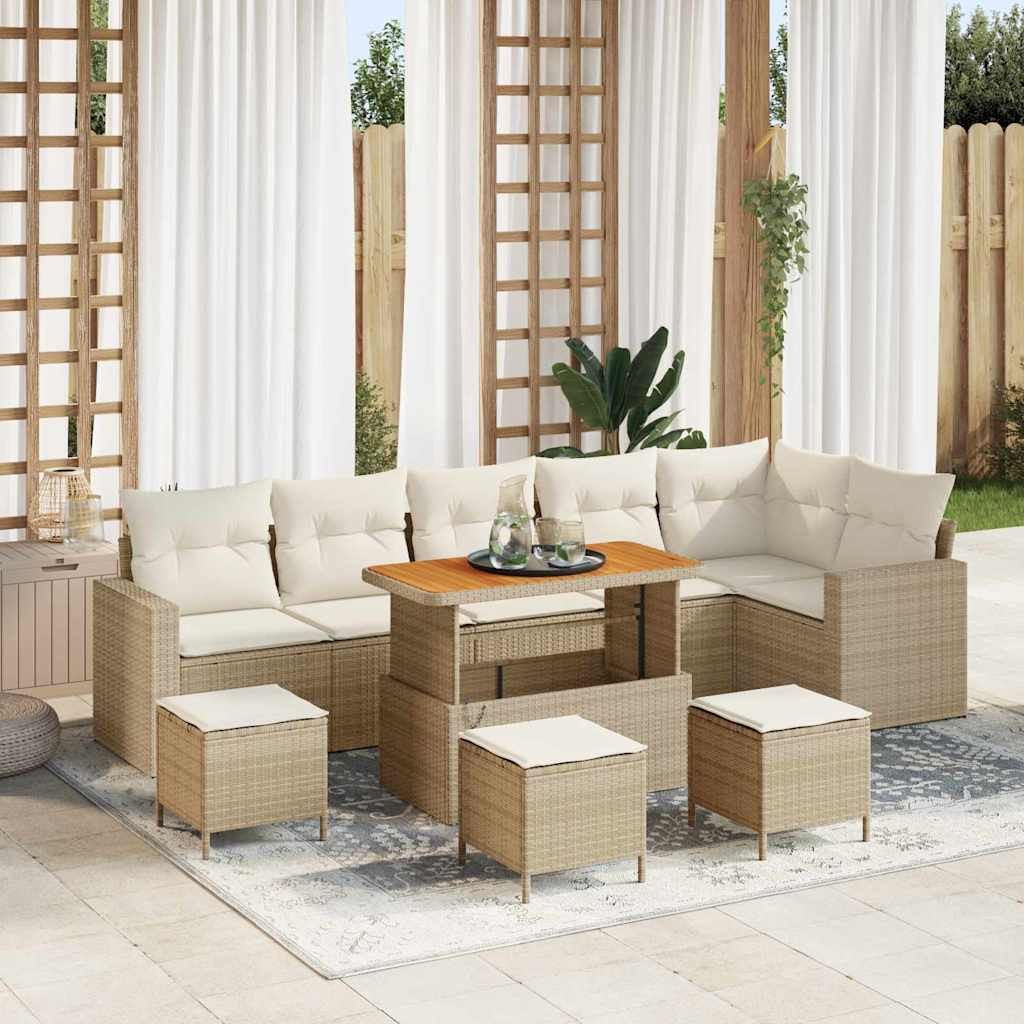 vidaXL Gartensofa-set mit Kissen 12 pcs Beige und Creme Poly-Rattan