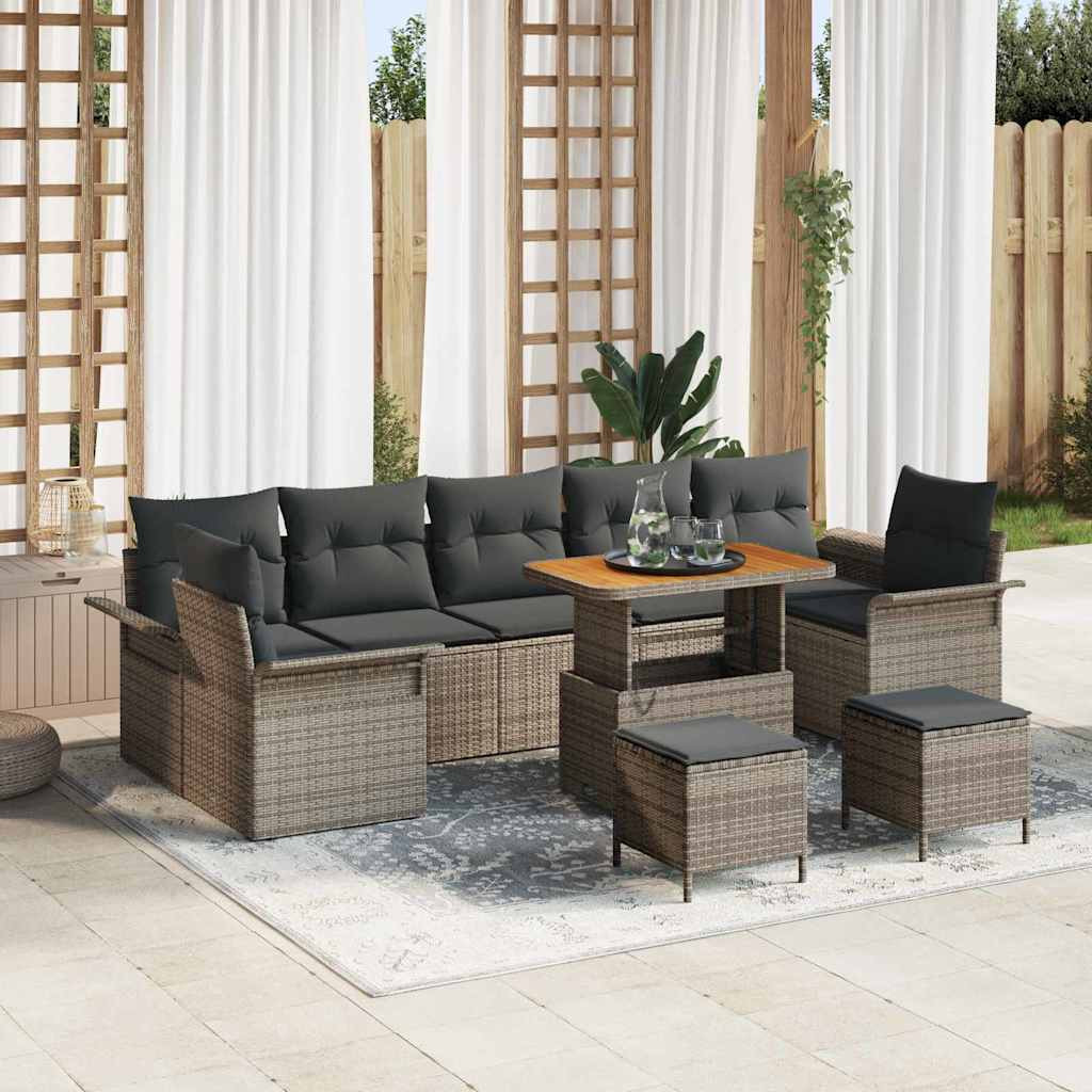 vidaXL Garten-Sofa-Set mit Kissen mit Speicher 10 pcs Grau