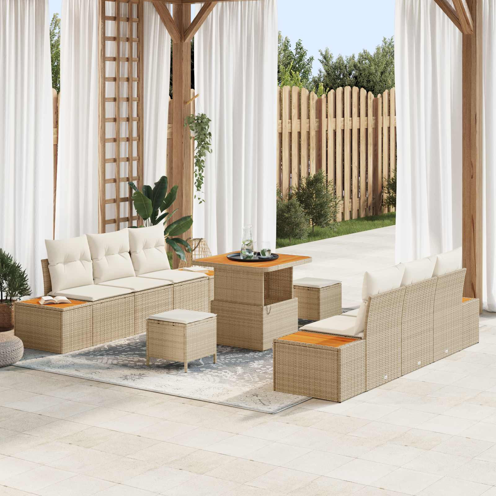 vidaXL Gartensofa-set mit Kissen 9 pcs Beige und Creme