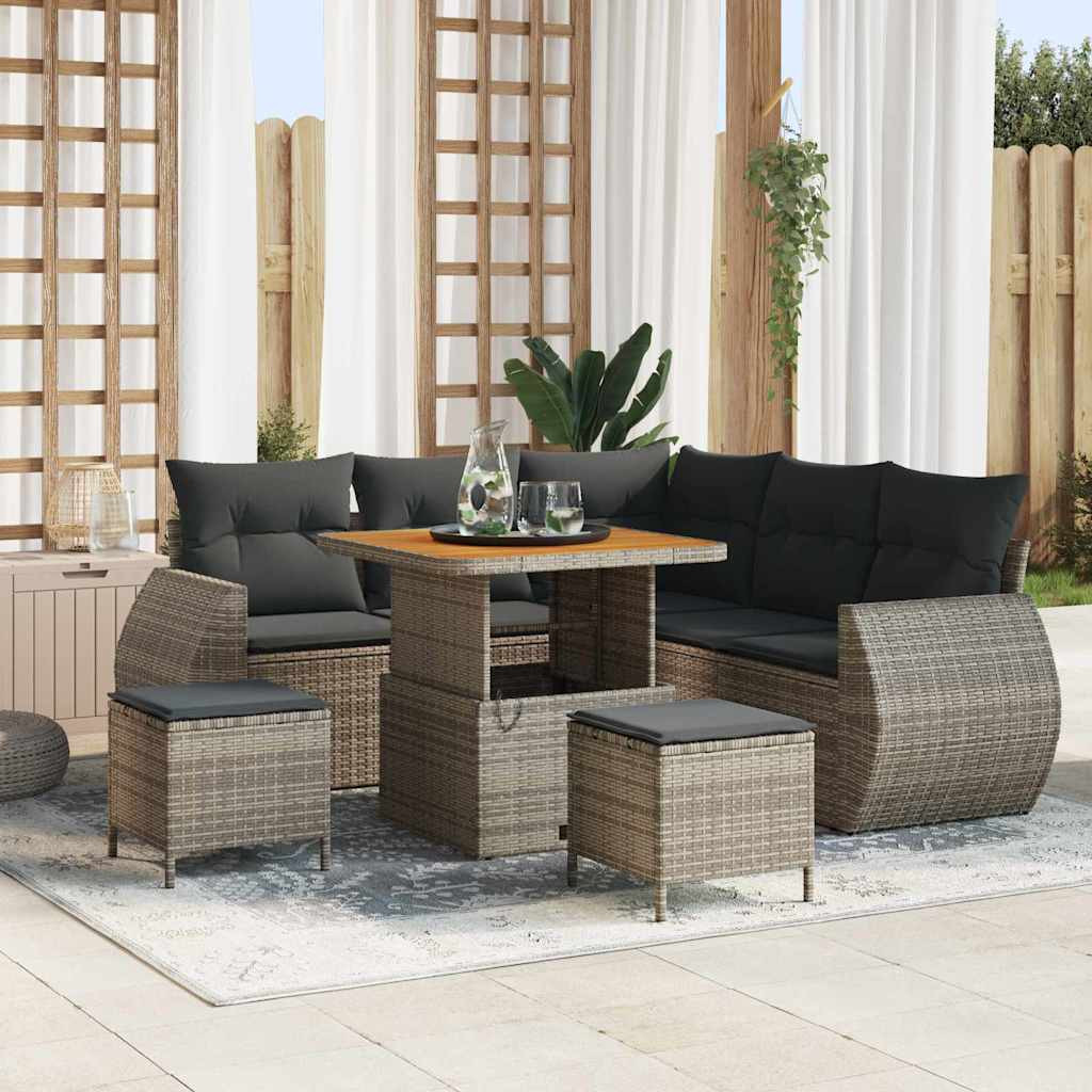 vidaXL Gartensofa-set mit Kissen mit Speicher 8 pcs Grau Poly-Rattan