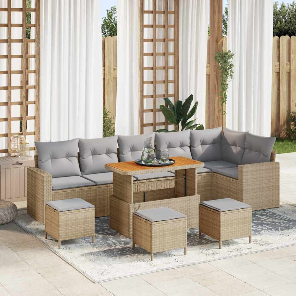 vidaXL Gartensofa-set mit Kissen 12 pcs Beige und Hellgrau Poly-Rattan