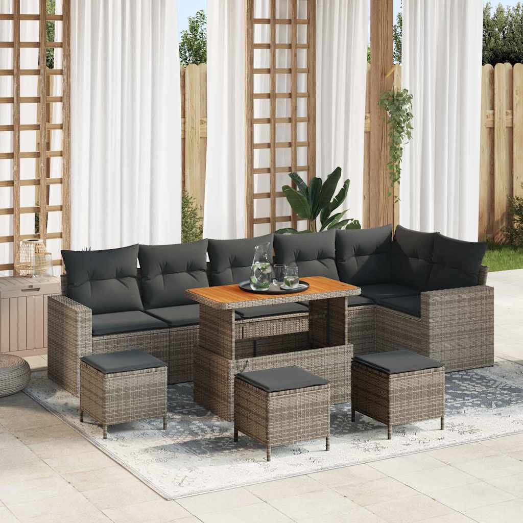 vidaXL Gartensofa-set mit Kissen 12 pcs Grau Poly-Rattan