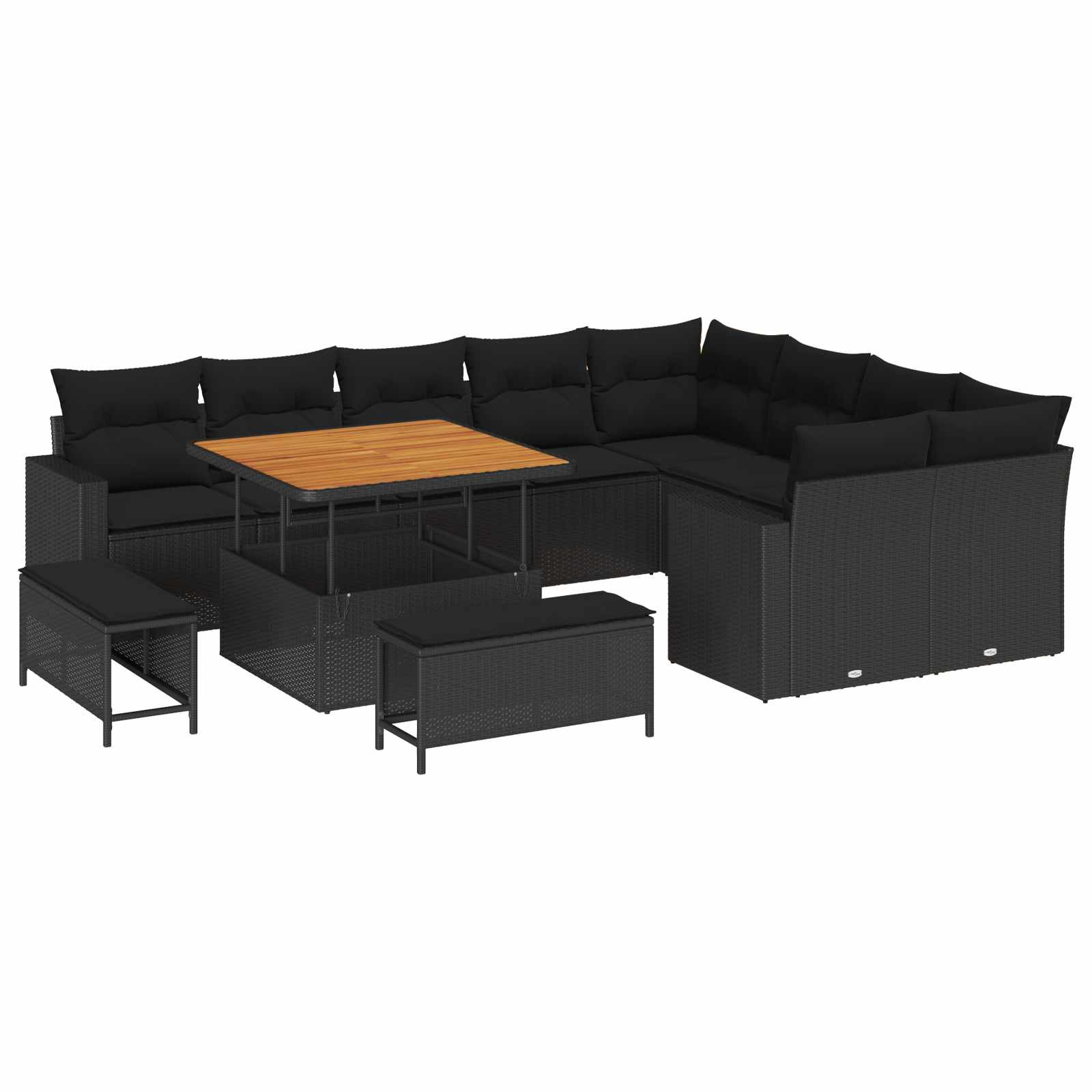 vidaXL Gartensofa-set mit Kissen 13 pcs Schwarz Poly-Rattan