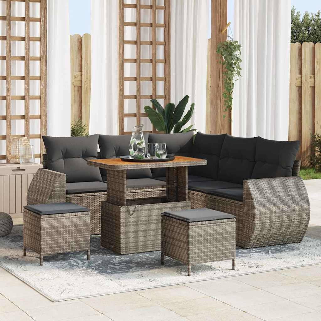 vidaXL Gartensofa-set mit Kissen mit Speicher 8 pcs Grau Poly-Rattan