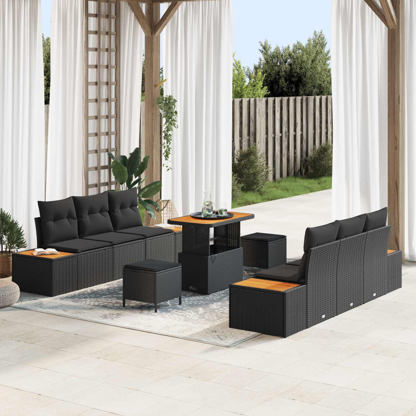 vidaXL Gartensofa-set mit Kissen 9 pcs Schwarz