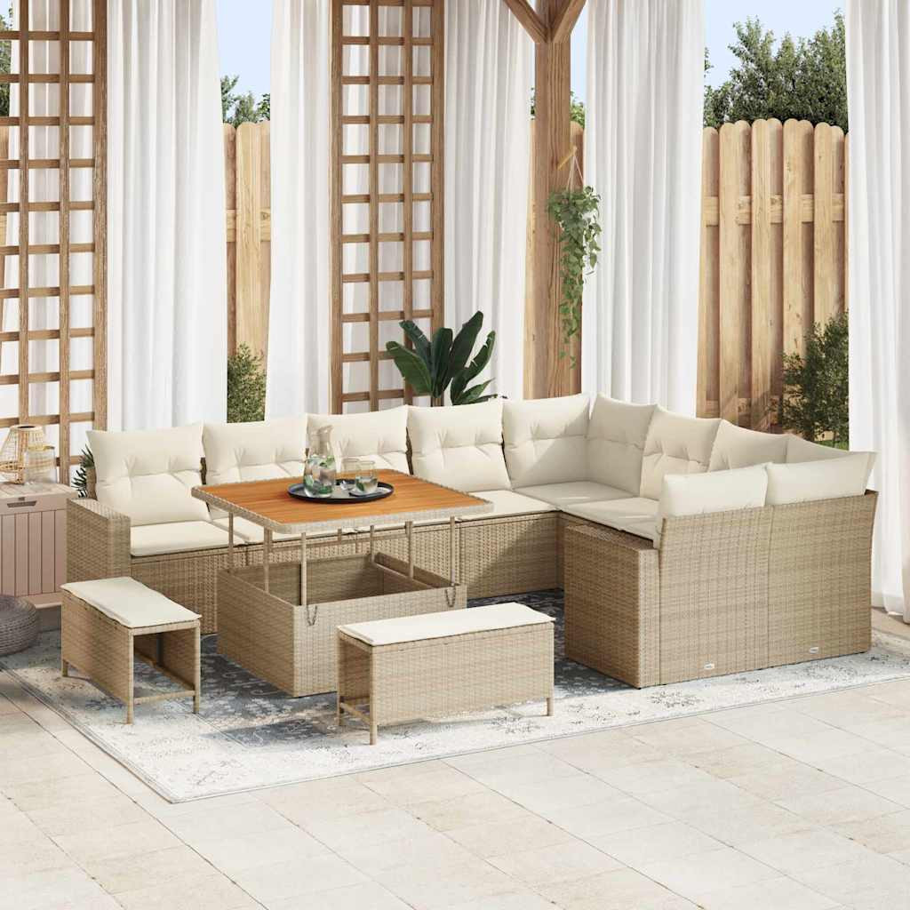 vidaXL Gartensofa-set mit Kissen 13 pcs Beige und Creme Poly-Rattan