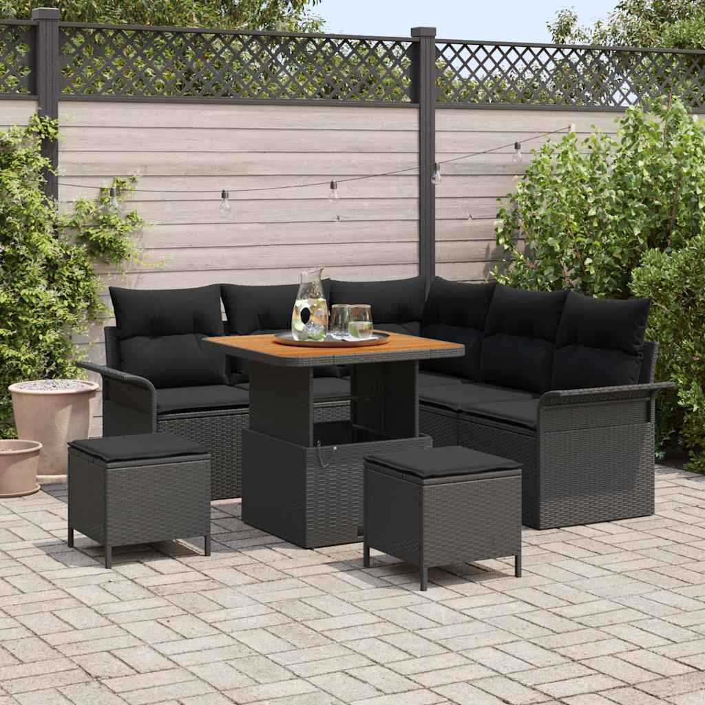 vidaXL Garten-Sofa-Set mit Kissen mit Speicher 8 pcs Schwarz