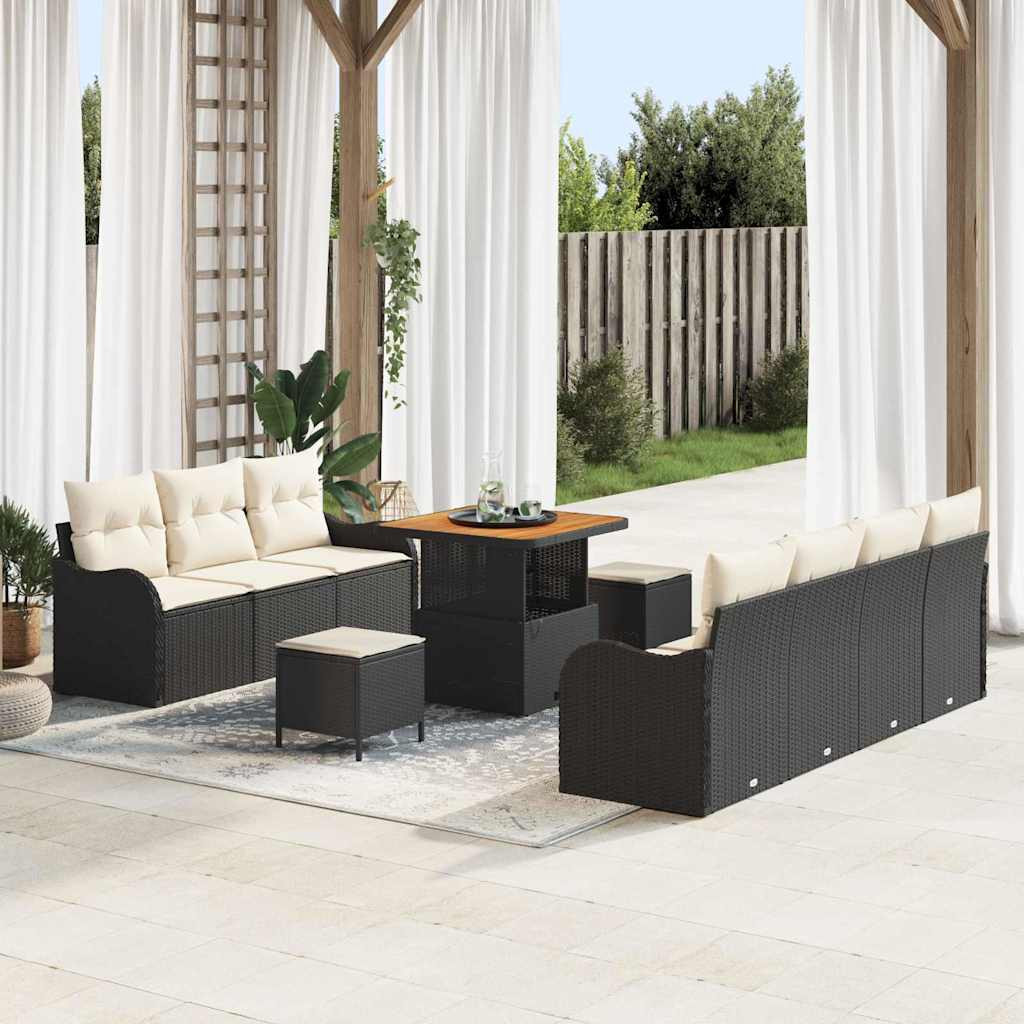 vidaXL Garten-Sofa-Set mit Kissen 10 pcs Schwarz und Creme