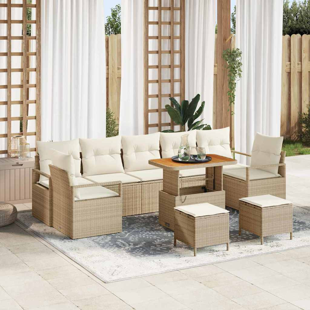 vidaXL Garten-Sofa-Set mit Kissen mit Speicher 10 pcs Beige und Creme