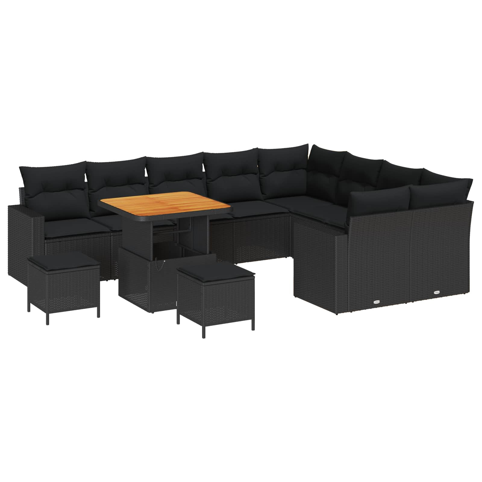 vidaXL Gartensofa-set mit Kissen 13 pcs Schwarz Poly-Rattan