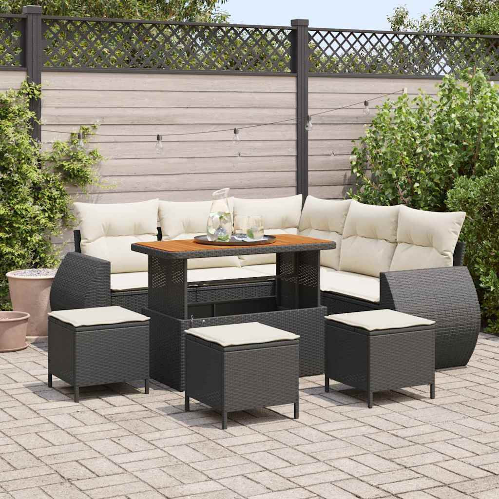 vidaXL Gartensofa-set mit Kissen 9 pcs Schwarz und Creme Poly-Rattan