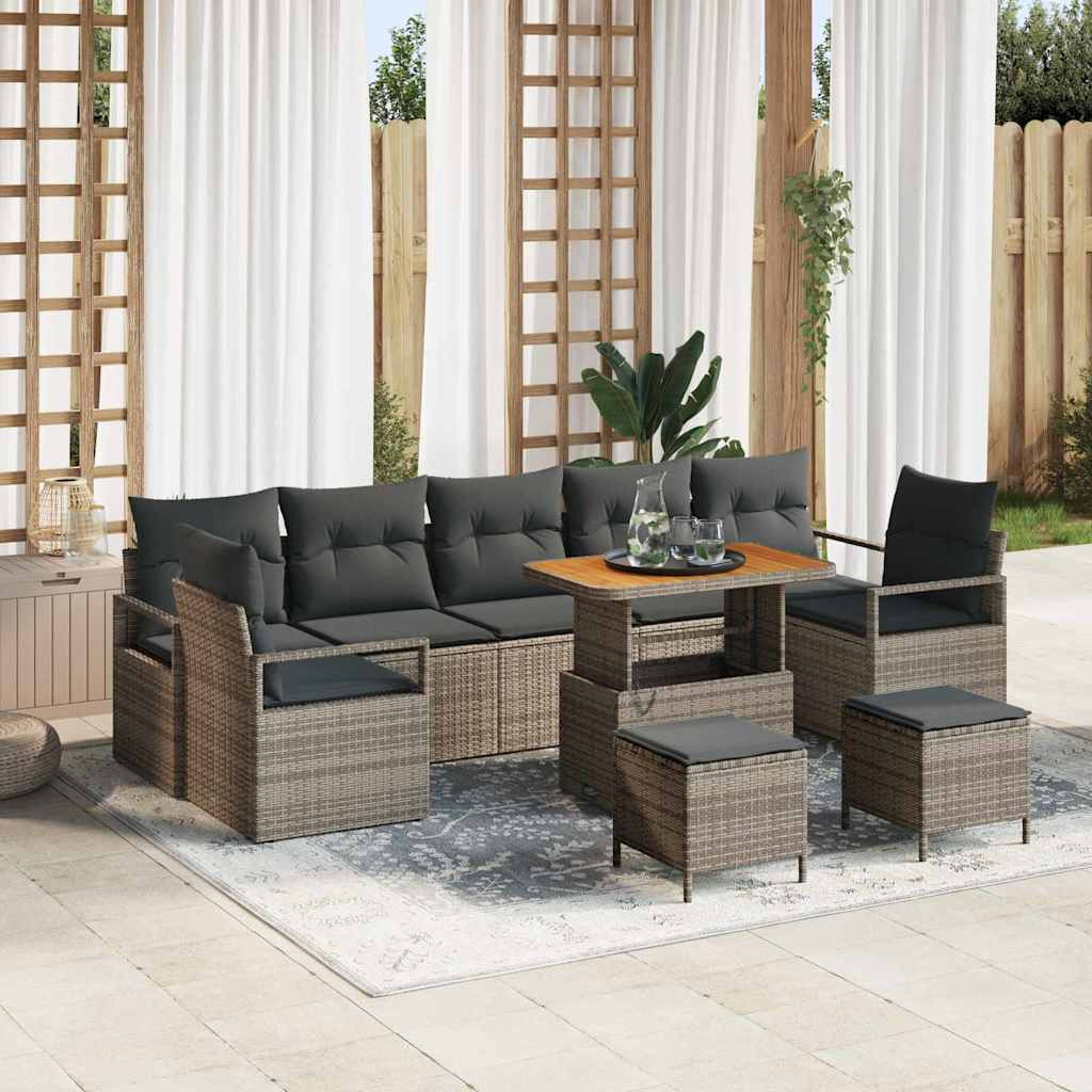 vidaXL Garten-Sofa-Set mit Kissen mit Speicher mit Kissen 10 pcs Grau