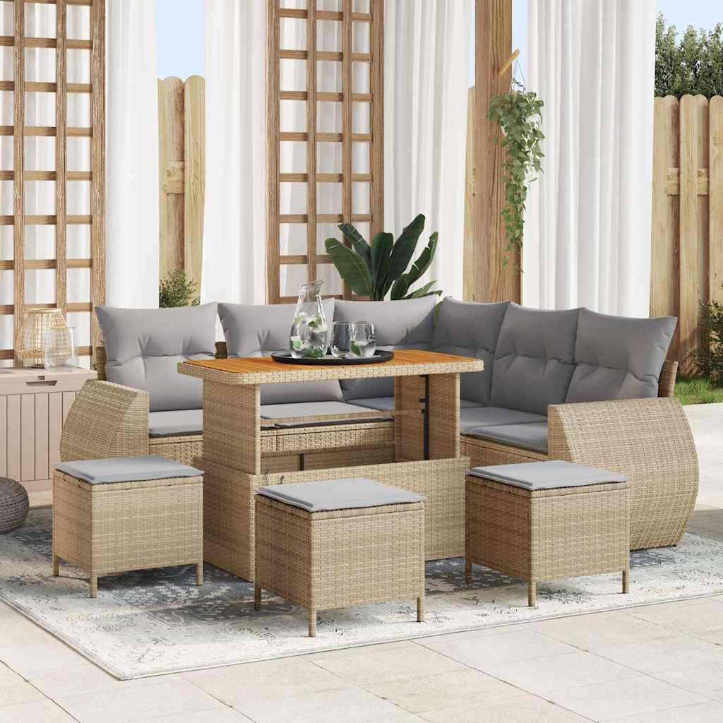 vidaXL Gartensofa-set mit Kissen 9 pcs Beige und Hellgrau Poly-Rattan