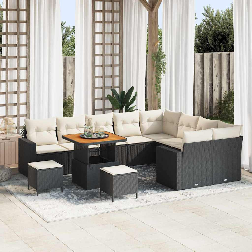 vidaXL Gartensofa-set mit Kissen 13 pcs Schwarz und Creme Poly-Rattan