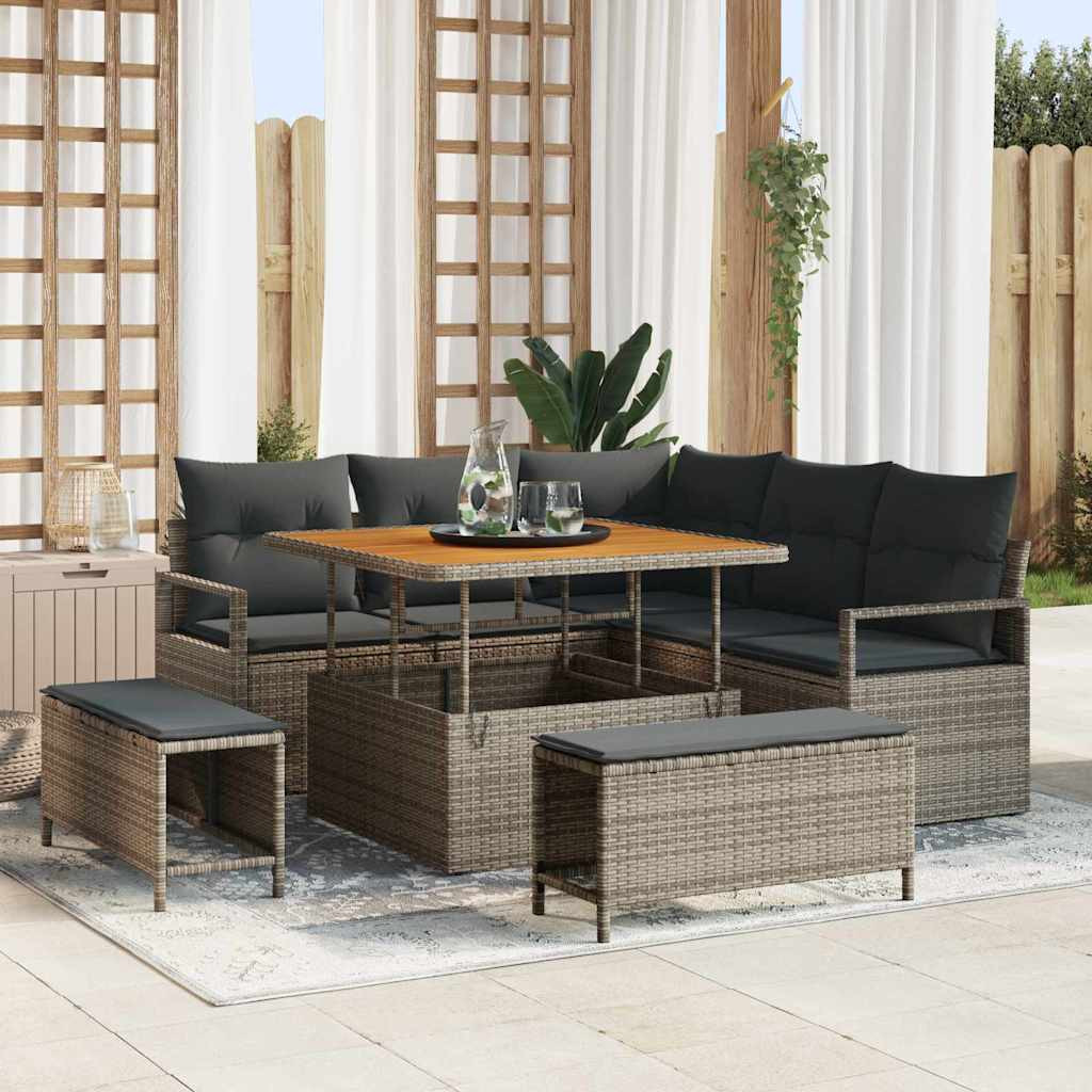 vidaXL Garten-Sofa-Set mit Kissen mit Speicher 8 pcs Grau