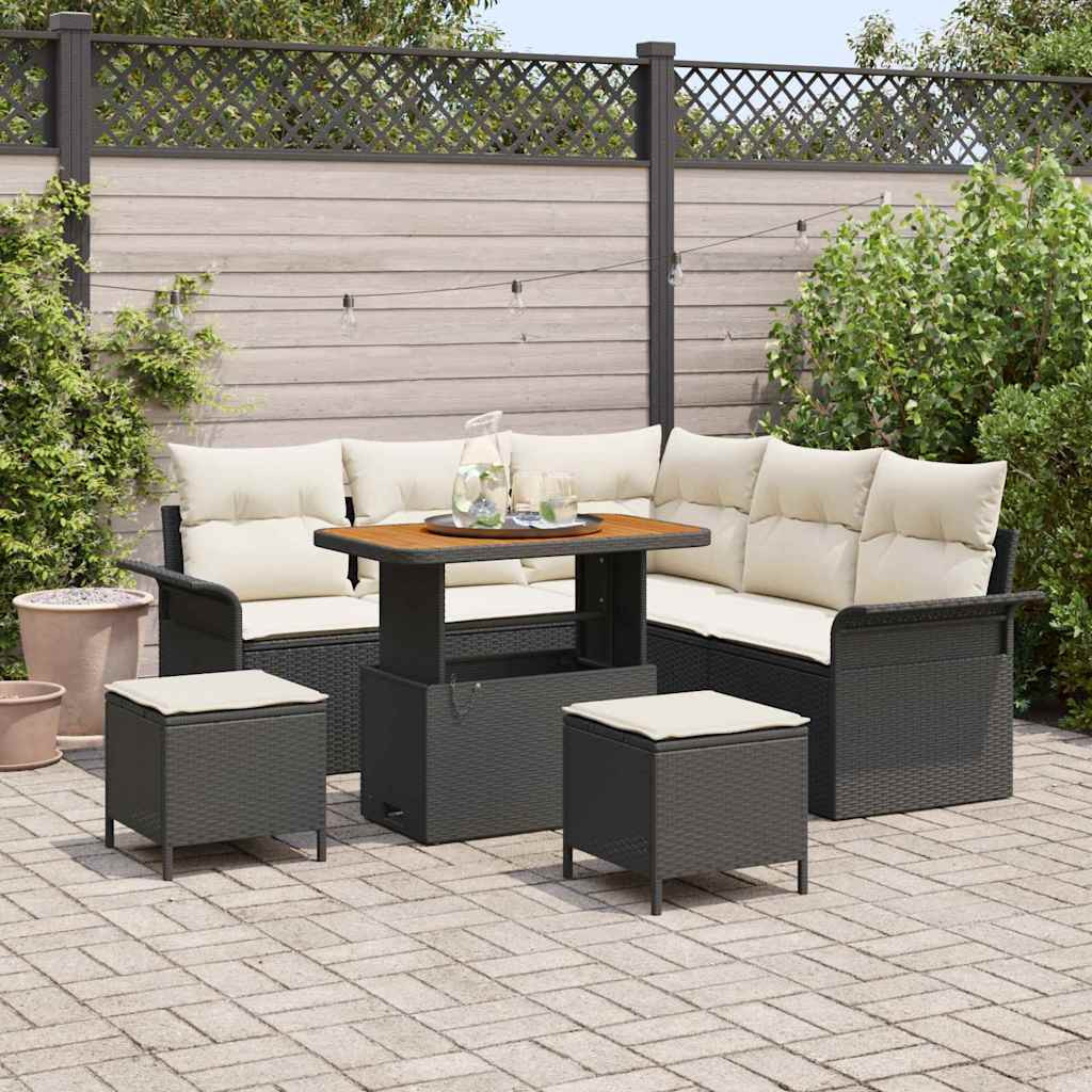 vidaXL Garten-Sofa-Set mit Kissen mit Speicher 8 pcs Schwarz und Creme