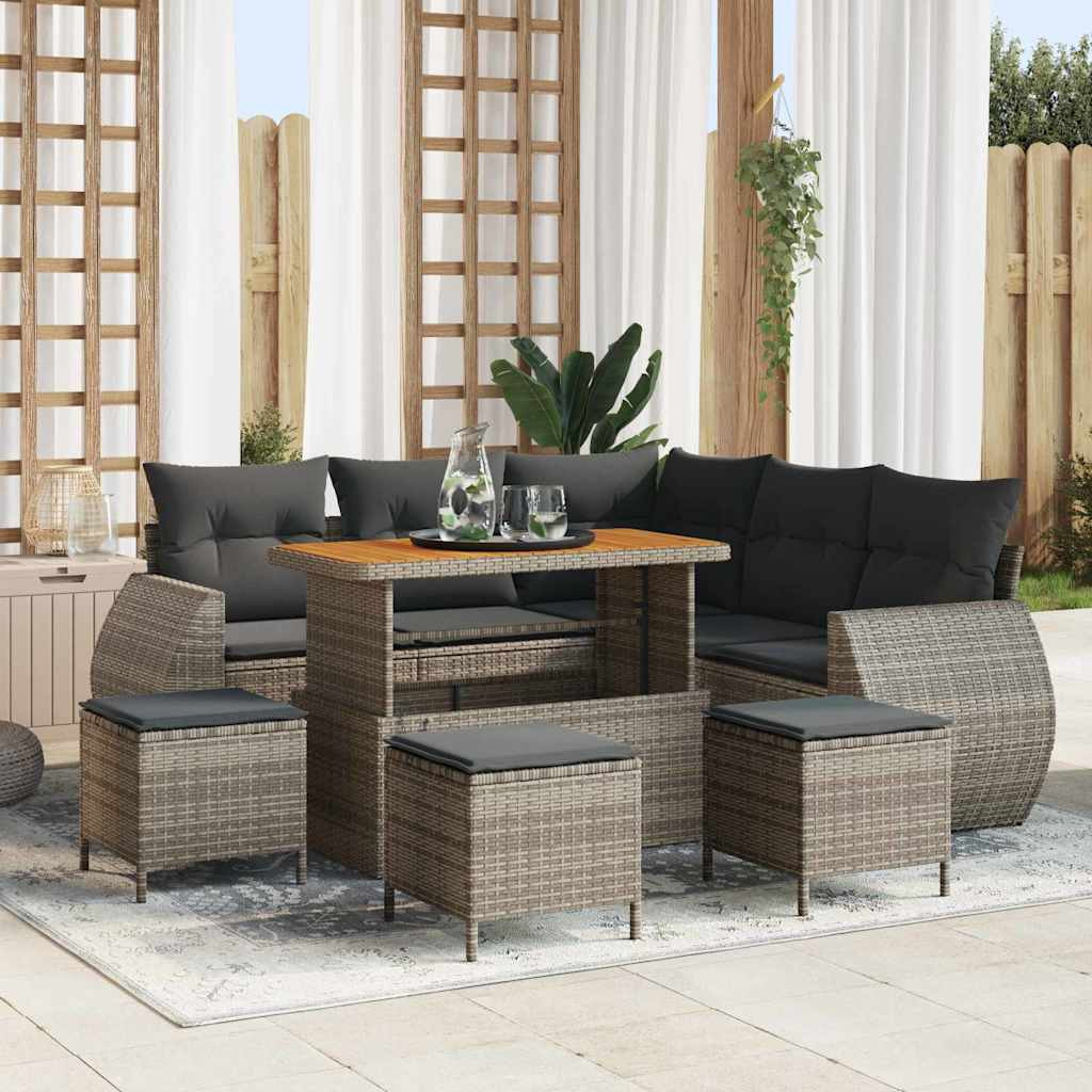 vidaXL Gartensofa-set mit Kissen mit Speicher 9 pcs Grau Poly-Rattan