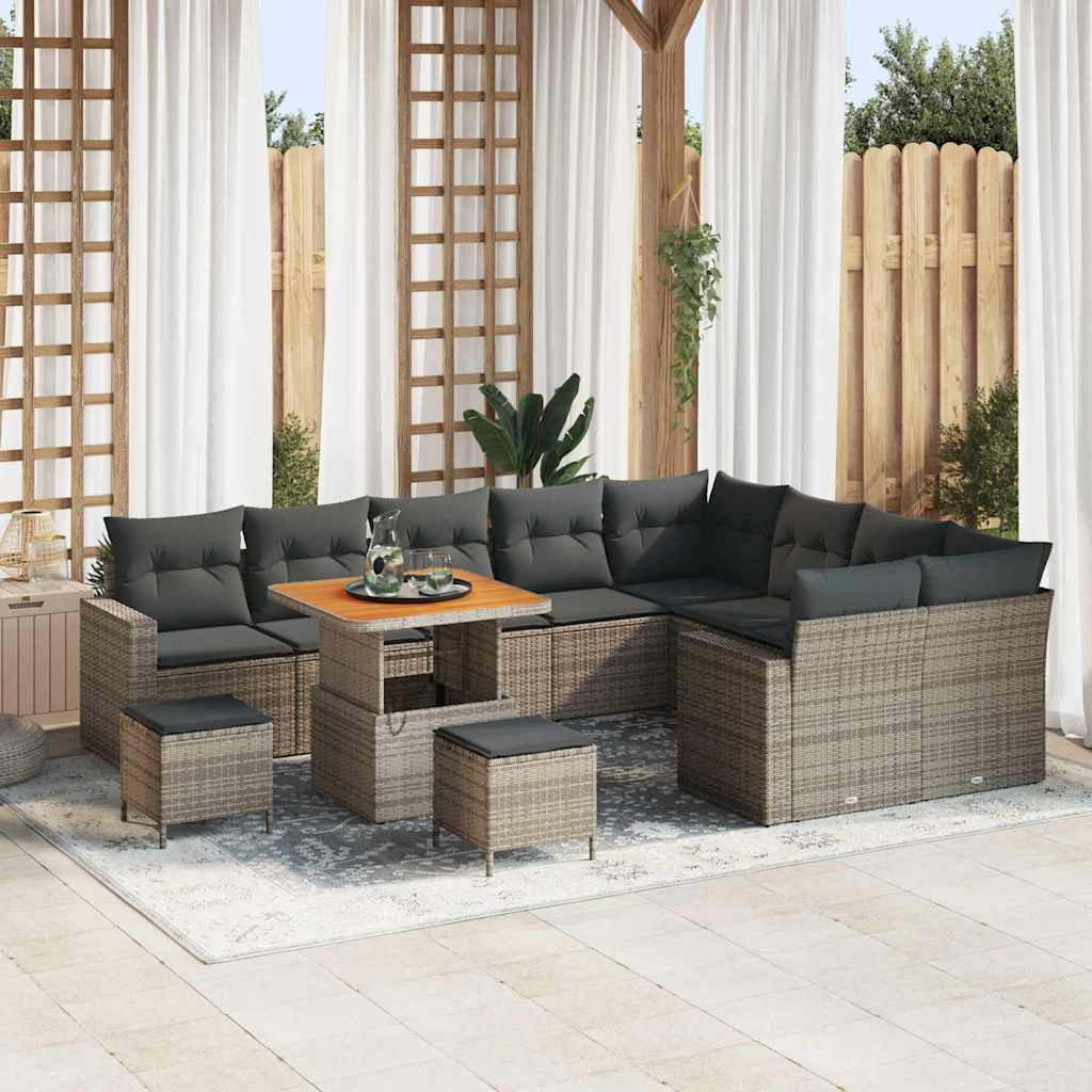 vidaXL Gartensofa-set mit Kissen 13 pcs Grau Poly-Rattan