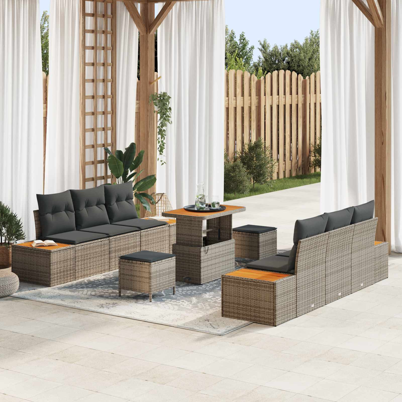 vidaXL Gartensofa-set mit Kissen 9 pcs Grau