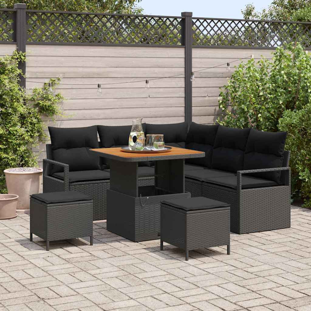 vidaXL Garten-Sofa-Set mit Kissen mit Speicher 8 pcs Schwarz