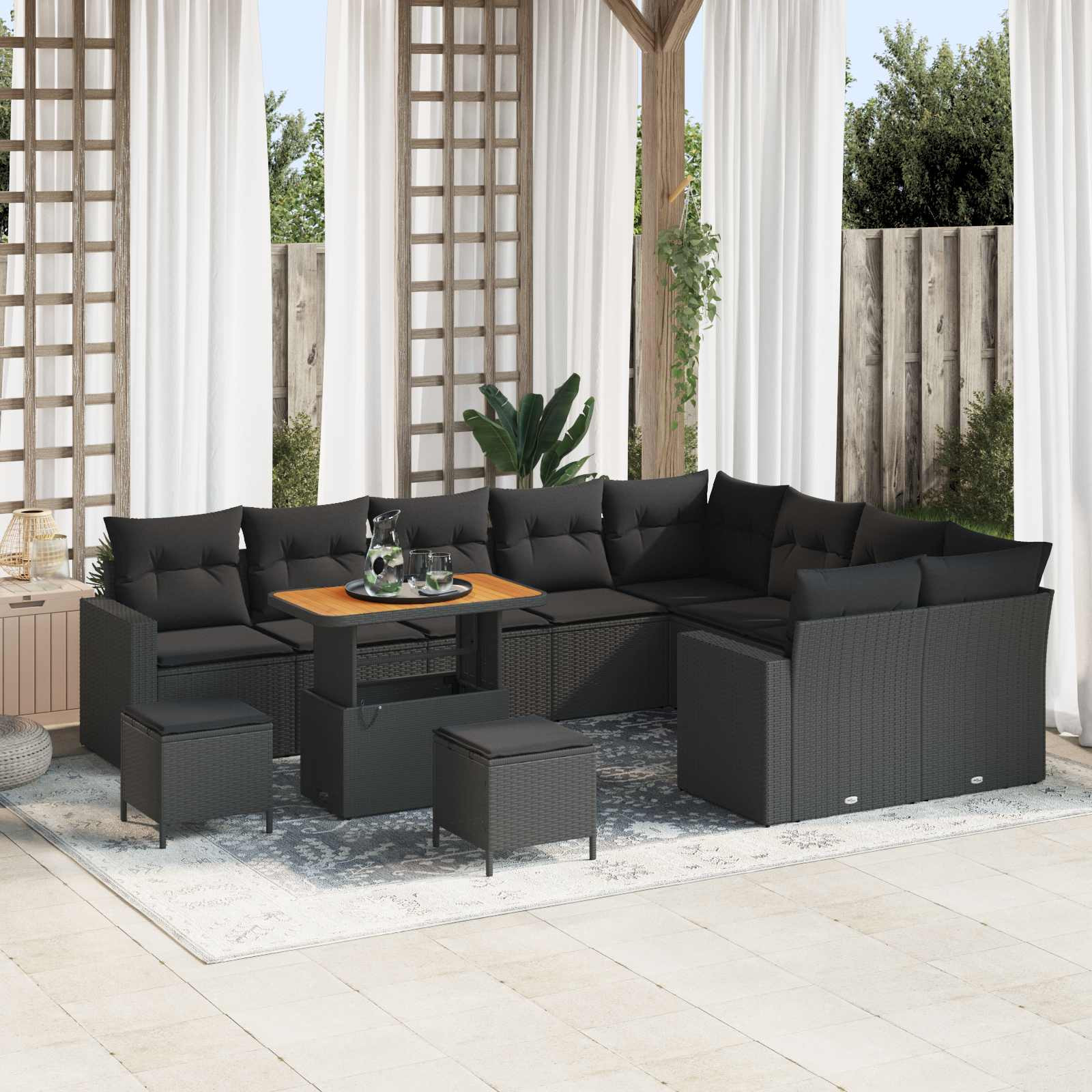 vidaXL Gartensofa-set mit Kissen 13 pcs Schwarz Poly-Rattan