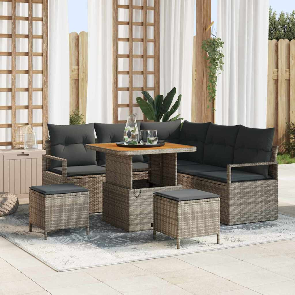 vidaXL Garten-Sofa-Set mit Kissen mit Speicher 8 pcs Grau