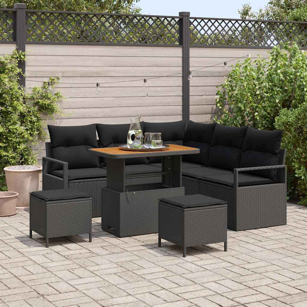 vidaXL Garten-Sofa-Set mit Kissen mit Speicher 8 pcs Schwarz