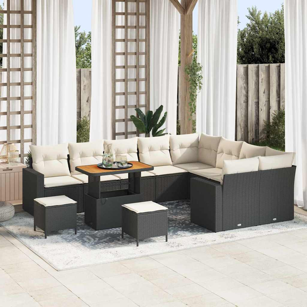 vidaXL Gartensofa-set mit Kissen 13 pcs Schwarz und Creme Poly-Rattan