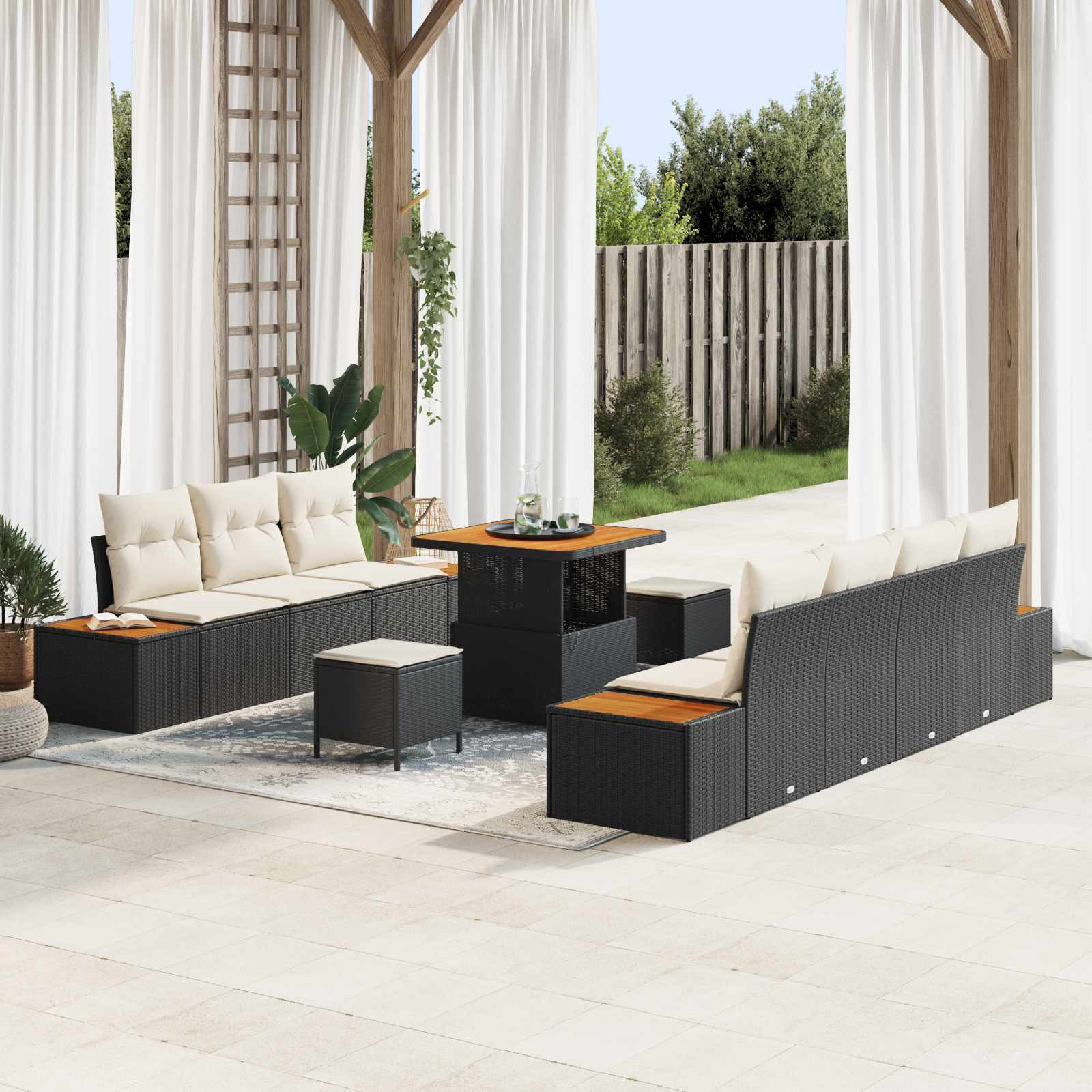 vidaXL Gartensofa-set mit Kissen 10 pcs Schwarz und Creme