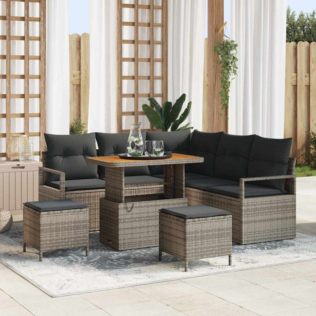 vidaXL Garten-Sofa-Set mit Kissen mit Speicher 8 pcs Grau