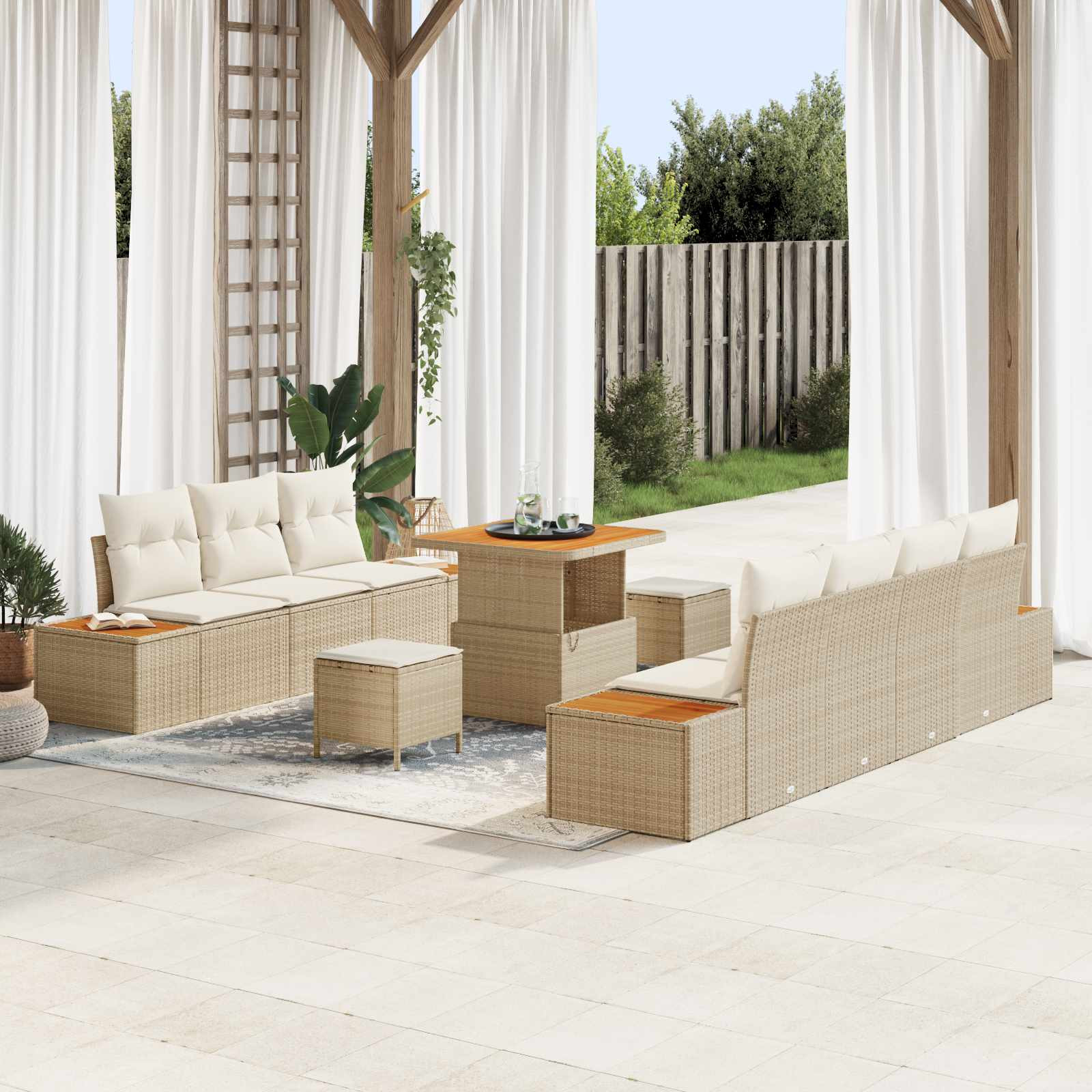 vidaXL Gartensofa-set mit Kissen 10 pcs Beige und Creme
