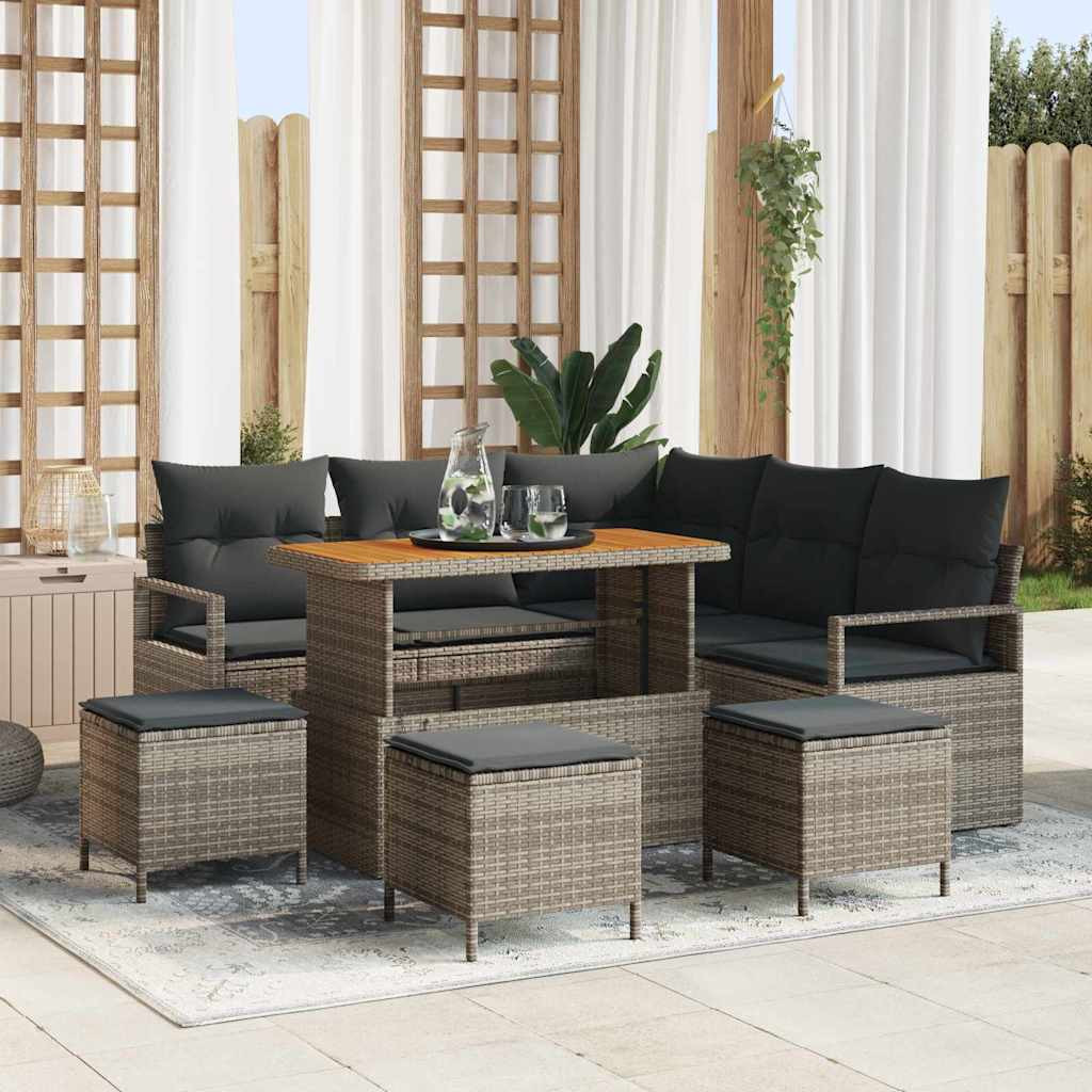 vidaXL Garten-Sofa-Set mit Kissen mit Speicher 9 pcs Grau