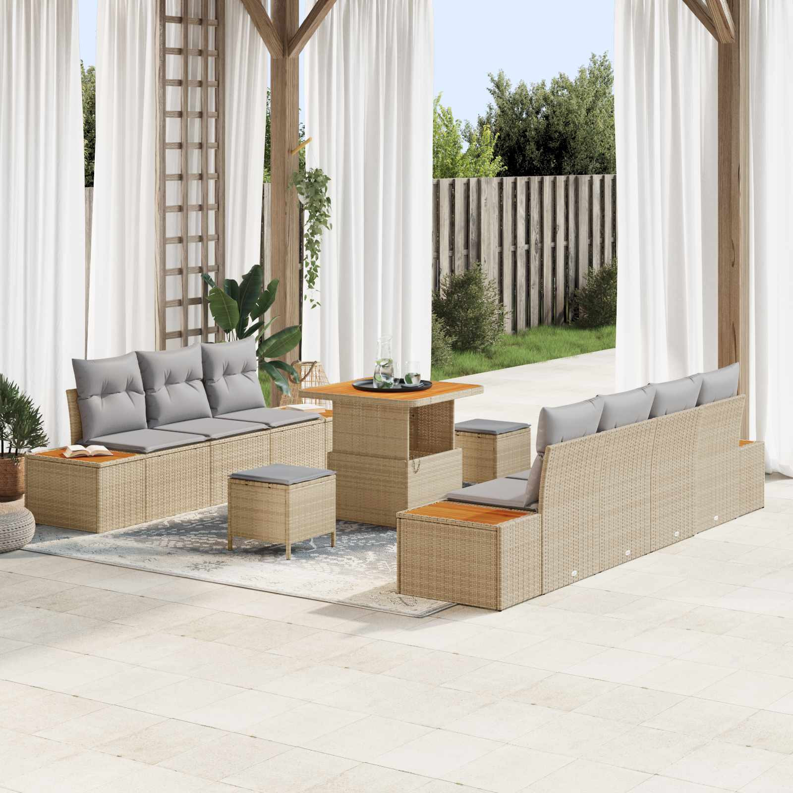 vidaXL Gartensofa-set mit Kissen 10 pcs Beige und Hellgrau